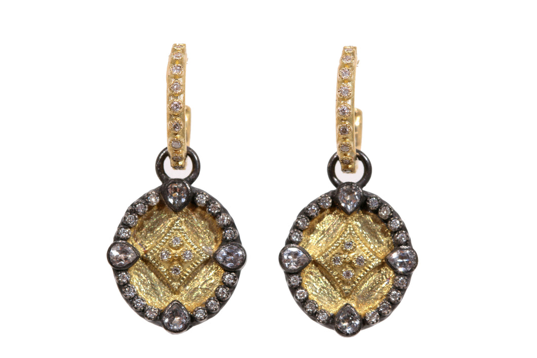 Closed Oval Shield Drop Diamond Earrings