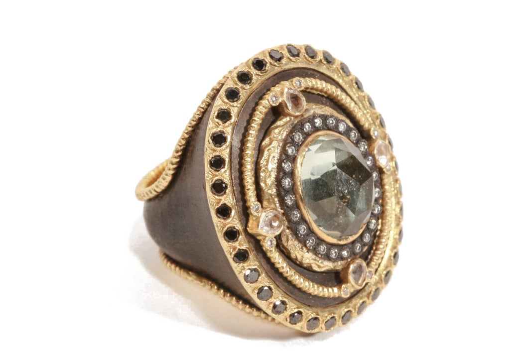 Oval Green Amethyst Ring with Diamonds