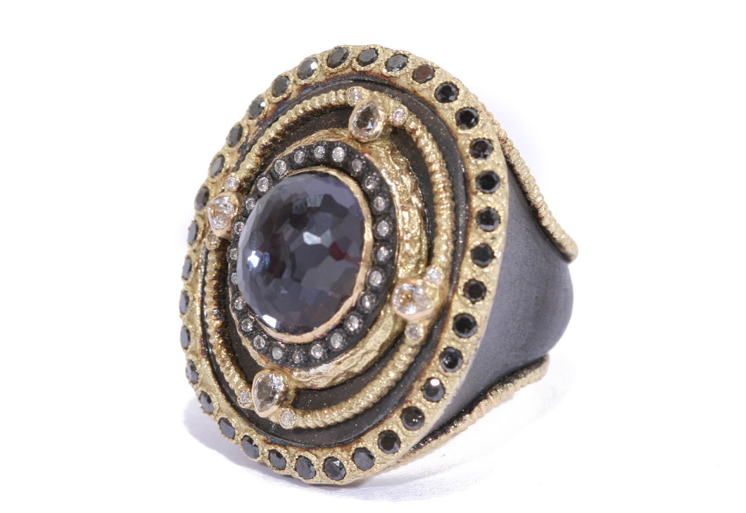 Hematite and Rose of France Large Oval Diamond Ring